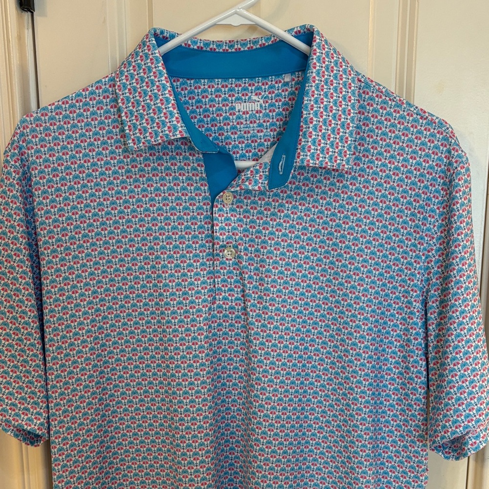 Puma Men's Blue and White Polo Shirt - Picture 2 of 2